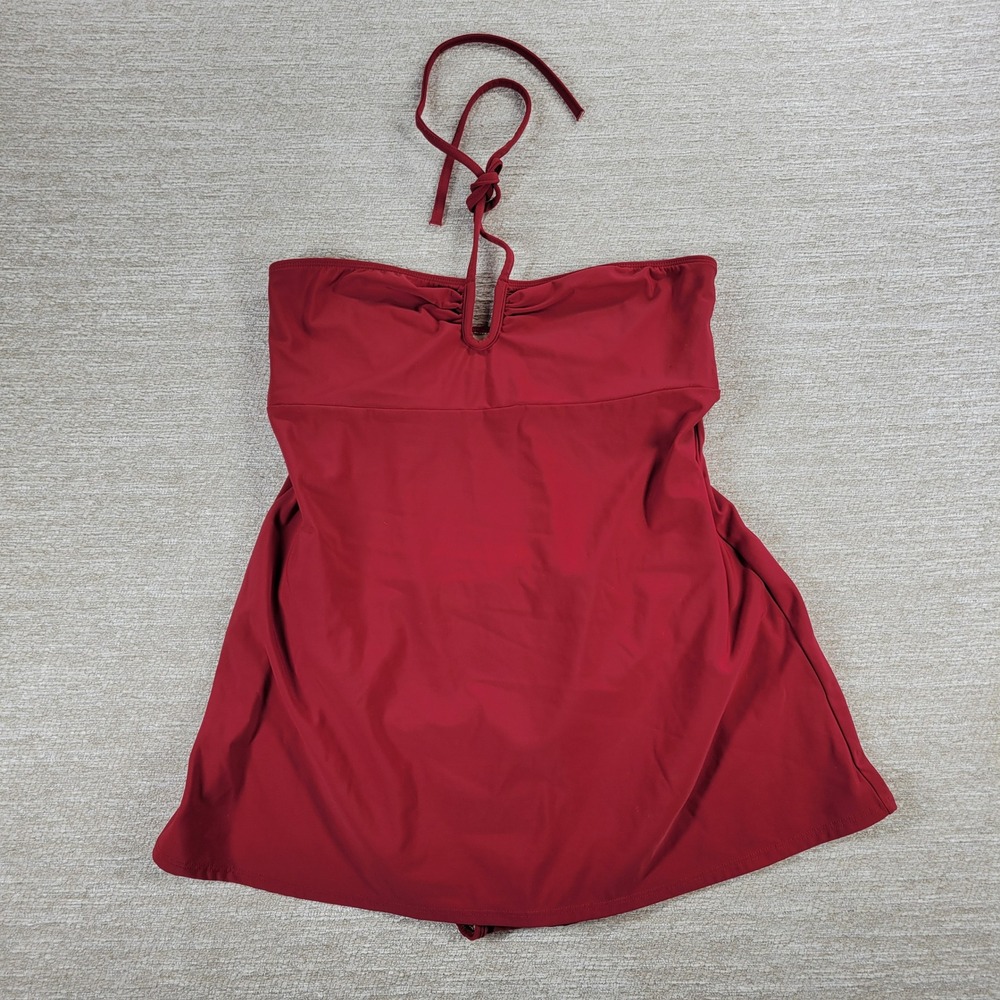 Shape FX One Piece Swim Dress Swimsuit Size 14 Red Skirted Tummy Control Halter